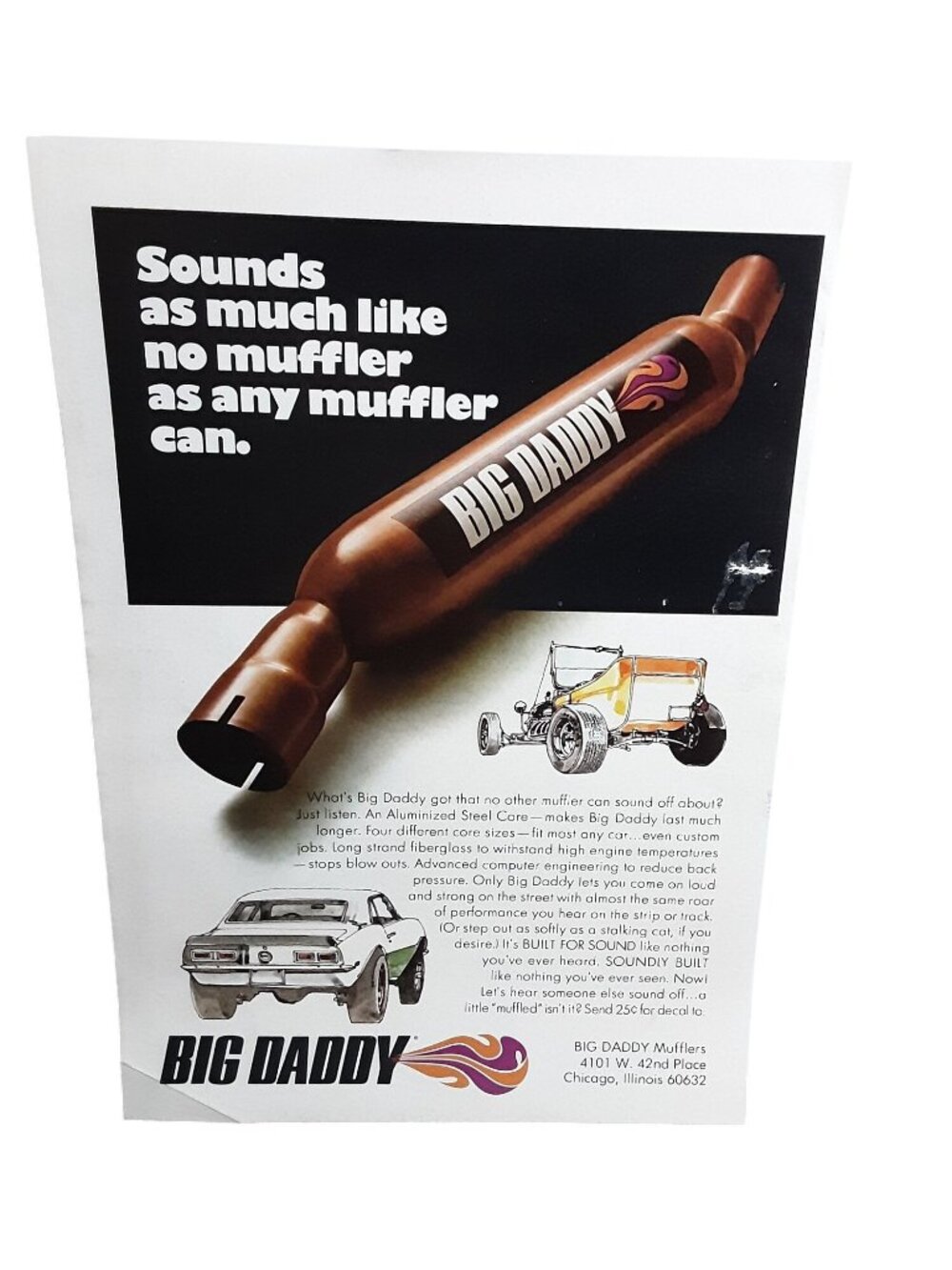 1971 Big Daddy Muffler Ad Vintage Hot Rod Muscle Car Exhaust Auto